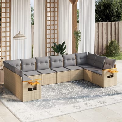 vidaXL - 10-delige - Loungeset - met - kussens - poly - rattan - beige