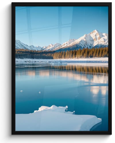 Poster in lijst - Fotolijst 50x70 cm - Posters - Landschap - Winter - Meer - Bergen - Uitzicht - IJs - Posterlijst zwart - Decoratie - Wanddecoratie woonkamer - Muurdecoratie slaapkamer