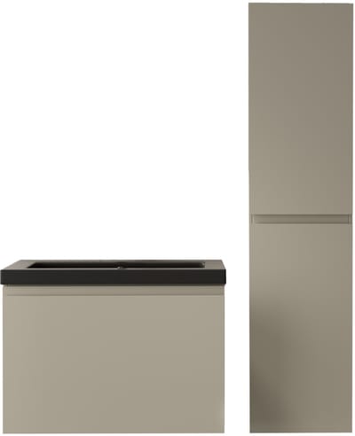LOMAZOO Badmeubelset Greige 60 cm - Wastafel Zwart - Badkamermeubel set Beige Grijs - Wastafelmeubel - Badkamerkast hoog [SORRENTO]