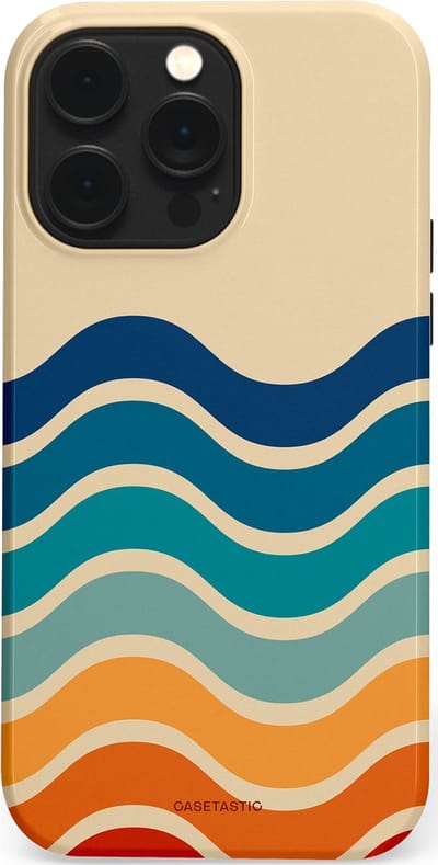 Casetastic hoesje geschikt voor Apple iPhone 14 Pro Max - MagSafe - Dubbellaagse bescherming - Nostalgische golven - Fashion Case - Zand Petrol Rood Oranje