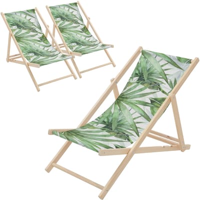 Set van 3 houten tuinligstoelen in palmgroen en wit opvouwbare strandstoel Strandstoel Ligstoel Relaxligstoel
