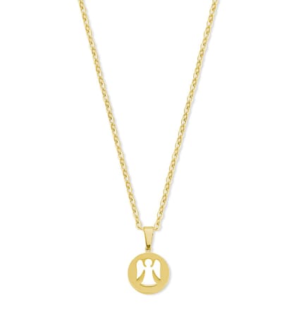 CO88 Collection 8CN-26434 Stalen Ketting met Hangertje - Engel - 15mm - 40+5cm - Ankerschakel - 1,5mm - Cadeau voor haar - Staal - Goudkleurig