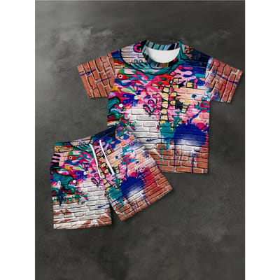 Ensemble Nouveau pour Homme à Manches Courtes avec Impression de Motif de Marque Tendance 3D Mode Streetwear Confortable et Doux 6XL