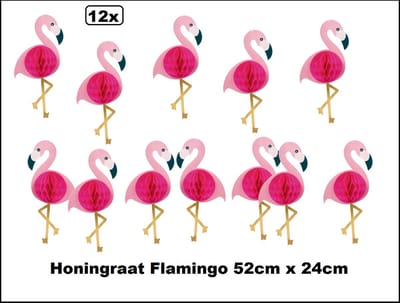 12x Tropical Honingraat Flamingo 52cm x 24cm - Hawai party Aloha thema feest zomer Beach party
