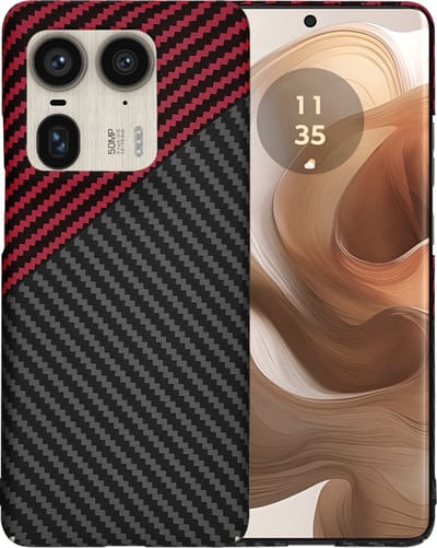 Hoesje geschikt voor Motorola Edge 50 Ultra - Techsuit Carbonite FiberShell Carbon Back Cover - Rood/Zwart