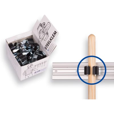 PRAX  Displaydoos met 20 steelklemmen  Ø 25 mm       Adviesprijs € 2,50 p/st.