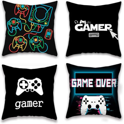4 Pieces Alphabet Pillow Cases - Square Alphabet Game Cushion Cover - Pillow Case voor Gaming Fan Video Game - Thema Party Sofa - Sofa Bed - Grappig - Noviteit Cadeau