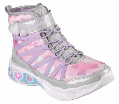 SKECHERS Winterwandelschoenen Meisjes - Sweetheart Lights, Roze & Meerkleurig, Maat 27.5, Verlicht Platform, Hartprint, Platte Hak, Stevige Grip, Perfect Voor Elke Weerstijl.