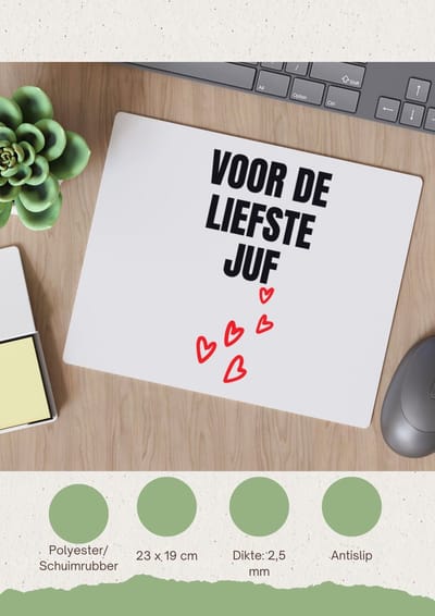 Akyol - voor de liefste juf Muismat - Juf - cadeau juf - cadeau - bedankje juf - juffendag - lerares - 23 bij 19 cm