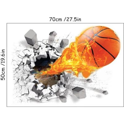 3D Vlam Basketbal Gebroken Muur Gat Kunst Vinyl Stickers Huisdecoratie Voor Kinderkamer School Jeugdclub Creatieve Sport Poster (as the picture,70x50cm)