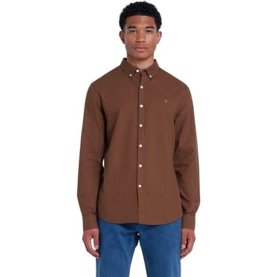 Farah Vintage Oxford-overhemd met lange mouwen en knoopsluiting voor heren (Midden-Bruin)