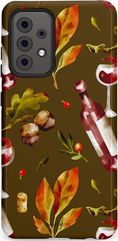 Casetastic Hoesje Geschikt voor Samsung A52 (4G/5G/s) - Stijlvolle Beschermende Duo-layer Case - Rode Wijn Bladeren