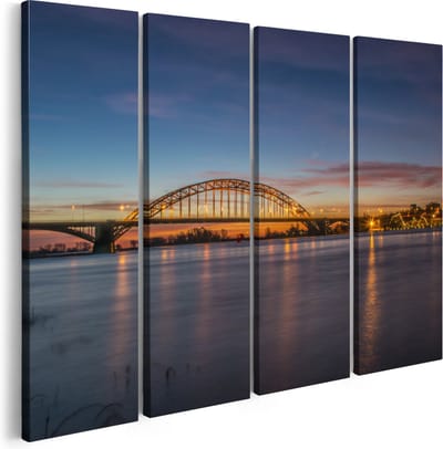 Artaza Canvas Schilderij Vierluik Waalbrug in Nijmegen - 160x120 cm - Groot - Wanddecoratie Woonkamer - Schilderijen - Muurdecoratie