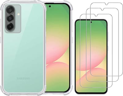 Hoesje geschikt voor Samsung A26 transparant Anti Shock silicone hoesje Met gehard glas Screenprotectors – 3 Packs