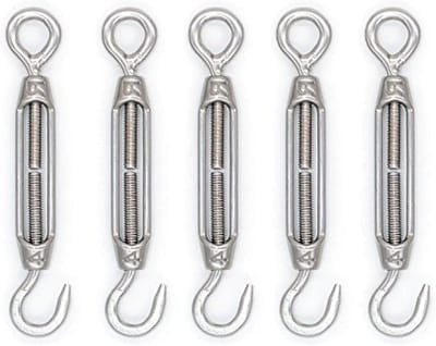 RVS Haak en Oog Spanningsschroef met Draad Tensioner, Set van 5 voor Tuin en Bouwtoepassingen