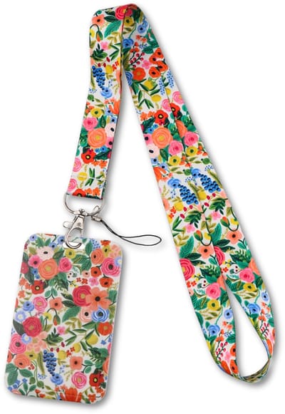 Travel Cords - keycord met pashouder Summer Garden - uitschuifbaar - bloemen - eenzijdig transparant venster - lanyard - passen, sleutels en telefoon - met telefooncord - hardcase