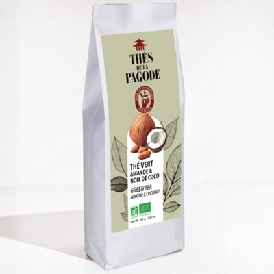 Thés de la Pagode – Groene thee Kokos /Amandel - Losse Thee - Biologische thee (100 gram)