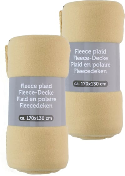 Fleece dekens/plaids - 2x - licht geel - 170 x 130 cm