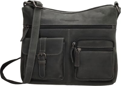 Hide & Stitches Idaho Crossbody Schoudertas - 100% Leder - Leren Dames Tas - Zwart