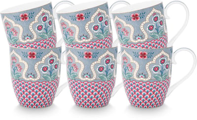 Pip Studio Flower Festival Mokken - Theemok - Koffiemok met Oor - Servies set van 6 - 450ml