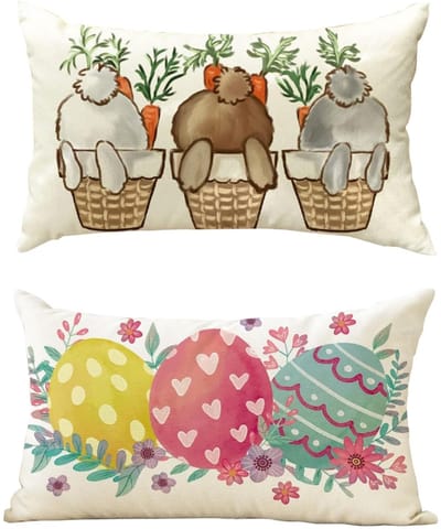 Dailygoods- Kussenhoezen Set van 50 x 30 cm - Unieke Linnen Kussenhoezen - Paasdecoratie - Geometrische Patronen - Wasmachine-vriendelijk - Comfortabel en Duurzaam - Decoratiekussens