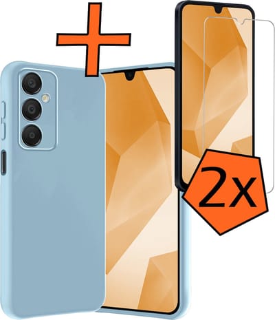 Hoes - Met 2x Screenprotector - Geschikt voor Samsung Galaxy A16 - Sterk & Shockproof - Back Cover - Siliconen Case - Telefoon Hoes - Lichtblauw