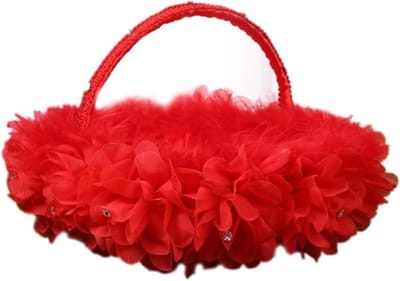 Bloemenmand Bruiloft - Decoratie Mandje - Bruiloft Versieren - Elegant Kantontwerp - 24x23 cm - Rood Roze