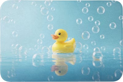 WC mat 90x60 cm - Antislip - Bubbels - Badeend - Geel - Toiletmat - Vloermat - Douchemat - Toilet tapijt - Toiletmatten