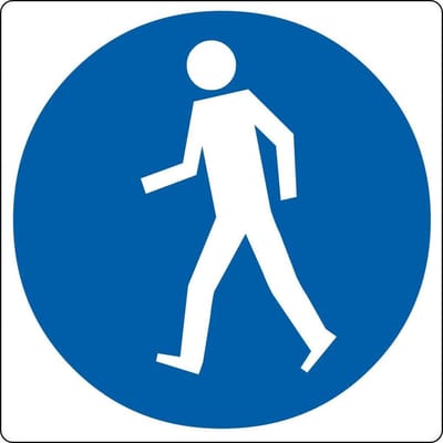 Vloerpictogram “verplicht voetpad” - Wit & Blauw - 20 cm x 200 mm x 0,99 mm- Vlak - Polyvinylchloride (PVC) - 0,99 mm - Voor binnen