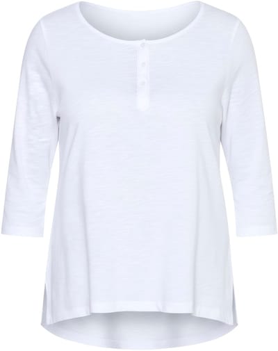 Angel of Style - Dames - T-shirt A-lijn Henley knoopsluiting 3/4-mouwen - Sneeuwwit - Maat 44
