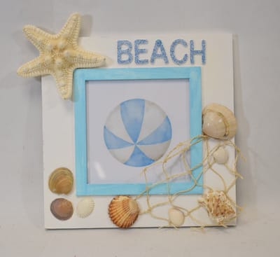 ZoeZo Design - fotolijst - fotolijstje - strand - zee - schelpen - nautisch - hout - echte schelpen - 17 x 17 cm - voor foto van 9 x 9 cm - kan vrij staan