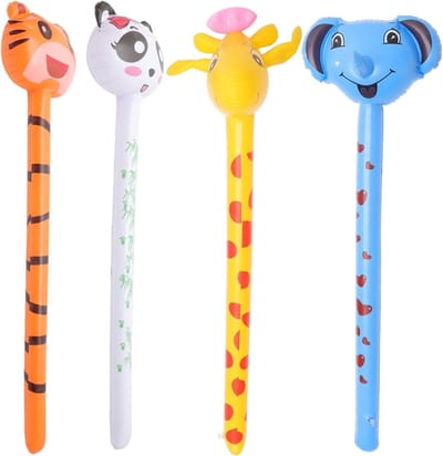 Opblaasbare Dierenballonnen voor Kinderen - Giraffe, Olifant en Hamer - 4 Stuks voor Verjaardagsfeest en Zwembadplezier