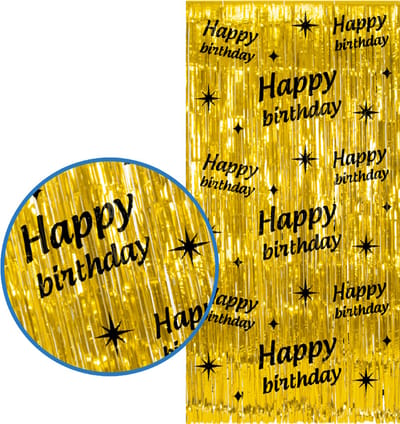BTH - Happy Birthday Feestgordijn - Goud & Zwart 2x1 m - Folie Backdrop - Verjaardag Versiering - Glittergordijn - Party