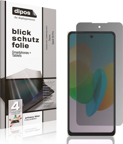 dipos – Matte Privacy Screenprotector geschikt voor Tecno Spark 50 Pro | Anti-Spy Beschermfolie