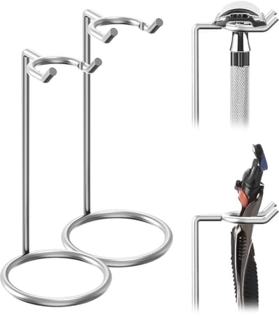 Allecto - Scheermes Houder - Veiligheid Scheerstandaard - Roestvrij Staal - Deluxe Design - Scheerborstel Stand - 2 Pack - 12cm