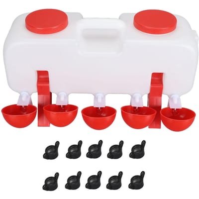 Abreuvoir pour poulets, grande capacité de 10 L, avec 10 gobelets d'eau pour canards et oies L white