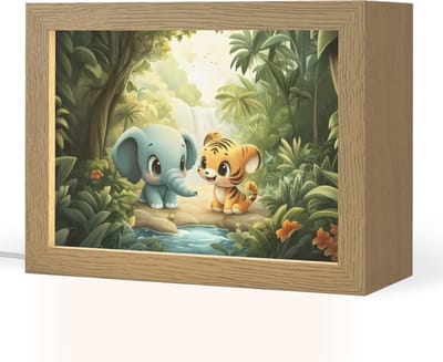 Nachtlampje 20x15 cm - Kinder lampje - Olifant - Tijger - Bos - Jungle - Tafellamp kinderkamer - Slaapkamer lamp - Bedlamp kinderen - Kinderlampje stopcontact - Wandlamp babykamer - Nachtlampjes