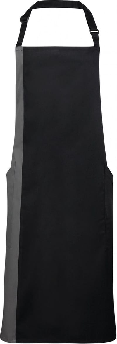 Premier Contrast Bib Apron PR162 - Black / Dark Grey - One size