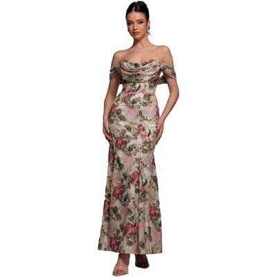 Lang Jurk van Mousseline met Bénitier Kraag Dames Goddiva Maxi