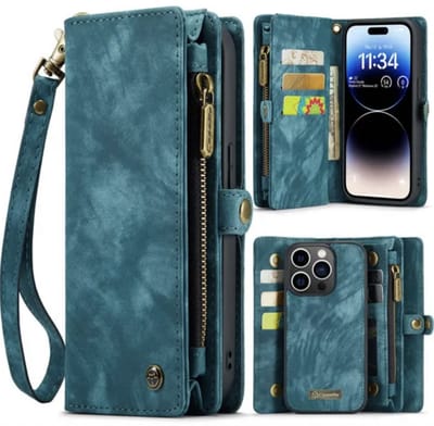 CaseMe – Telefoonhoesje geschikt voor Apple iPhone 14 Pro – Wallet Rits Book Case – Magnetische Sluiting & Portemonnee – PU Leer – Blauw