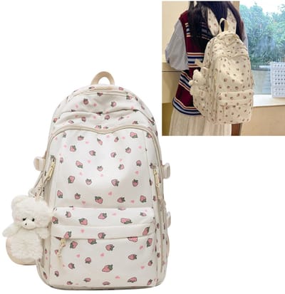 KZQ Lichtgewicht strawberry print rugzak waterafstotend nylon grote capaciteit voor school en dagje uit meisje kind