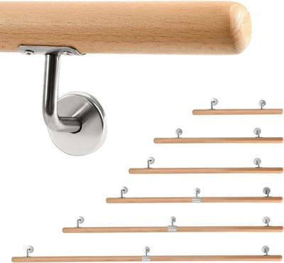 Houten trapleuning - Wandsteun trap - Veilig traplopen - Zijmontage ontwerp - 200 cm - Houtkleur