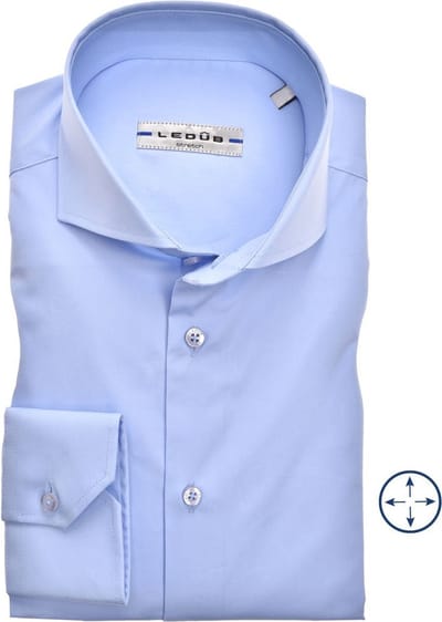 Ledub slim fit overhemd - lichtblauw twill - Strijkvriendelijk - Boordmaat: 37