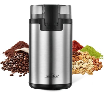 Swiss Haus® CG2220 Elektrische Koffiemolen - 200W – RVS Grinder voor Koffiebonen & Specerijen – 80g Capaciteit – One Touch Bediening – Veiligheidsvergrendeling – RVS