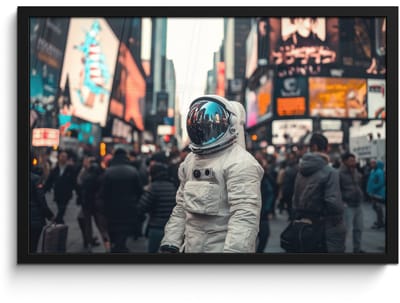 Poster in lijst - Fotolijst 60x40 cm - Posters - Stad - Mensen - Astronaut - Wit - Posterlijst zwart - Decoratie - Wanddecoratie woonkamer - Muurdecoratie slaapkamer