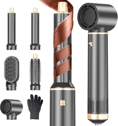 Dryhsip Hair Dryer Brush, 5-in-1 Hot Air Brush, Hair Dryer & Styler with Removable Attachments (Curler, Volume Brush, Straightener, Curler), Lightweight Travel Blow Dryers for Women, Compact Size