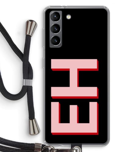 Gepersonaliseerd - Case Company® - Hoesje met koord geschikt voor Samsung Galaxy S21 hoesje met Koord - Monogram - Telefoonhoesje met Zwart Koord - Bescherming aan alle Kanten en Over de Schermrand