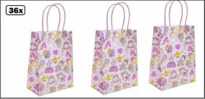 36x Koordtas prinses 16cmx9cmx22cm - goodiebag|papieren|draagtas|tas|koord|festival|kado|themafeest|party|geschenken