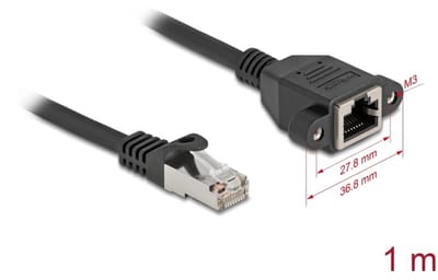 Delock Network Extension Cable S/FTP RJ45 plug to RJ45 jack Cat.6A 1 m flat design black