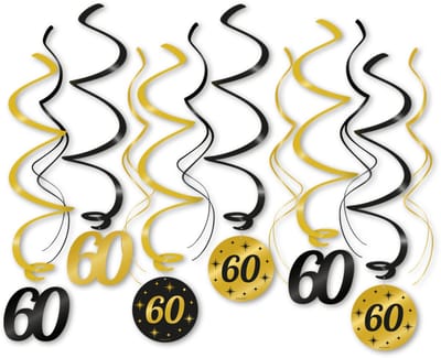 Q2P – 60 Jaar Slingers – Zwart & Gouden Hangdecoratie – Verjaardag Versiering – Feest Swirl – 12 Stuks